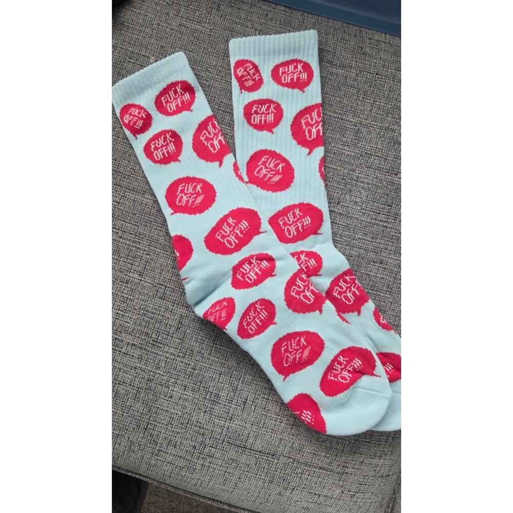 Funny Speech Bubble Crew Socks Blue Red Novelty Statement Socks Unisex
